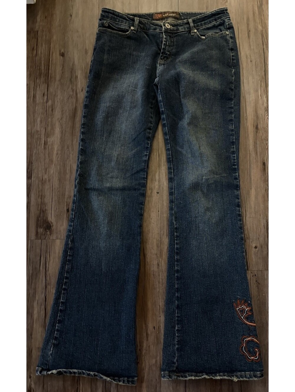 Vtg Wet Seal Low Rise Dark Wash Flare Jeans Embroidered Sz 7
